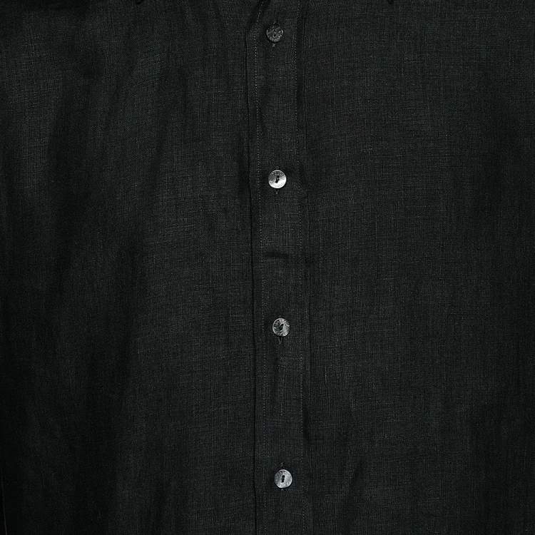 Pre Owned Dolce & Gabbana Black Linen Button Front Shirt L 