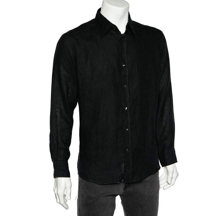 Pre Owned Dolce & Gabbana Black Linen Button Front Shirt L 
