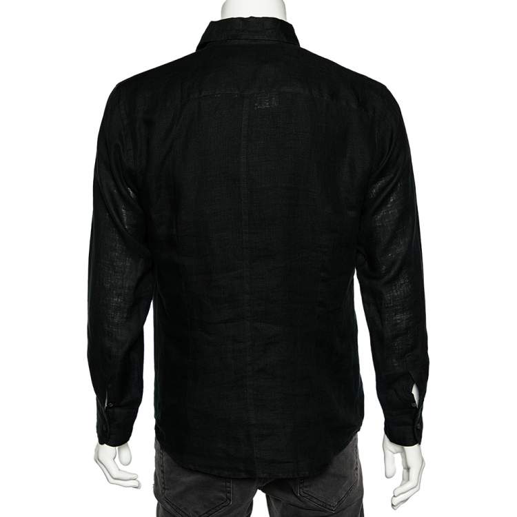 Pre Owned Dolce & Gabbana Black Linen Button Front Shirt L 