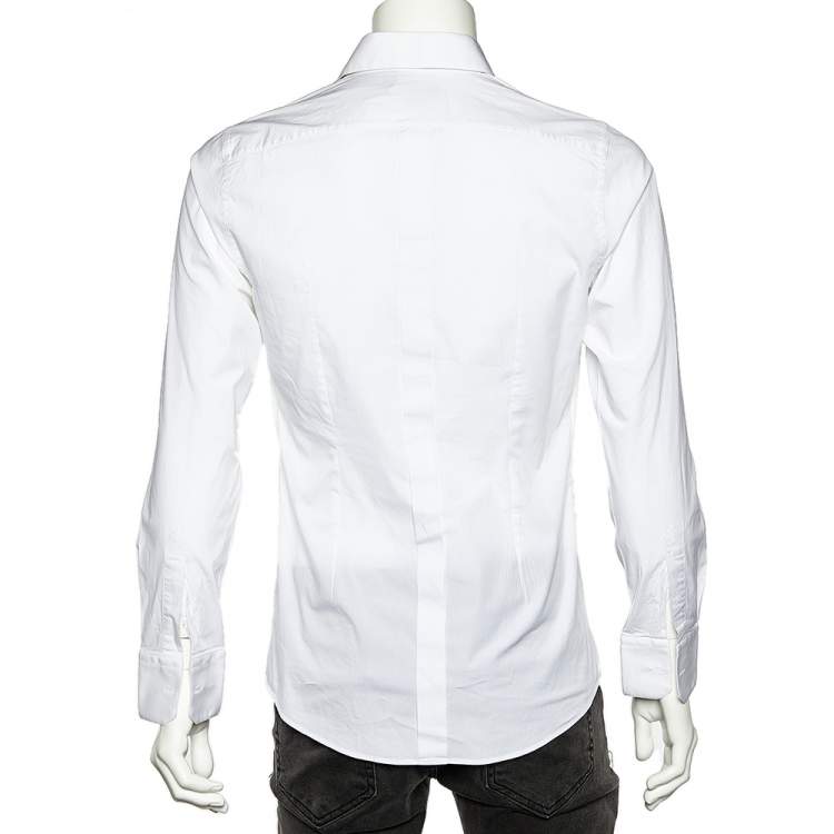 Pre Owned Dolce & Gabbana White Prince & King Applique Detail Gold Fit Shirt M