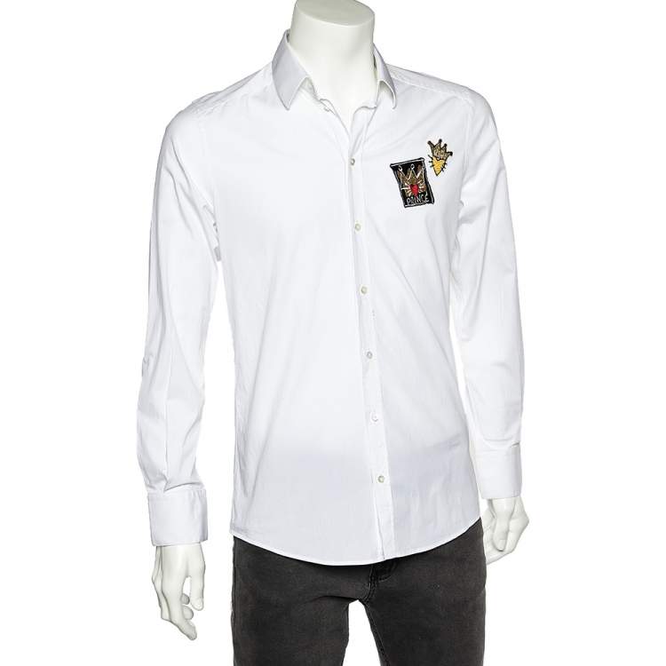 Pre Owned Dolce & Gabbana White Prince & King Applique Detail Gold Fit Shirt M
