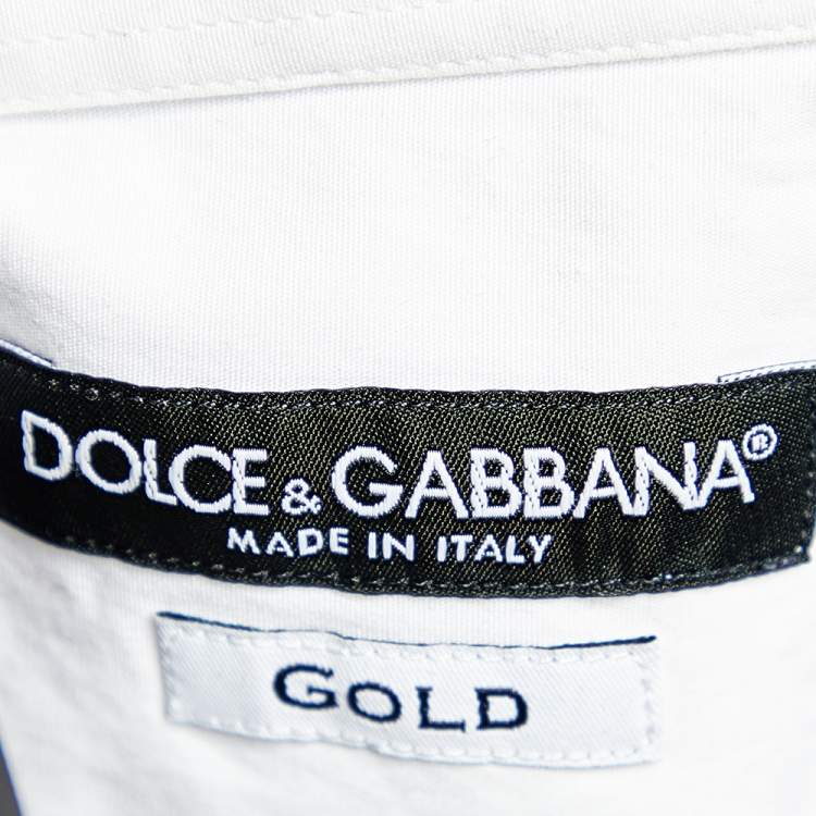 Pre Owned Dolce & Gabbana White Prince & King Applique Detail Gold Fit Shirt M