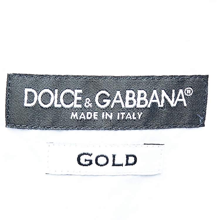 Pre Owned Dolce & Gabbana White Cotton Contrast Logo Tape Detail Gold Fit Shirt M