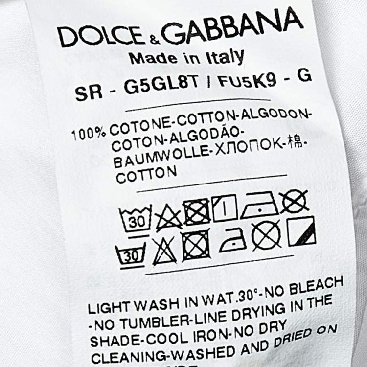 Pre Owned Dolce & Gabbana White Cotton Contrast Logo Tape Detail Gold Fit Shirt M