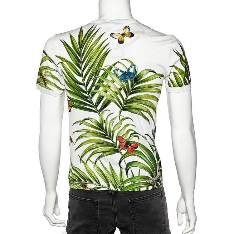 Pre Owned Dolce & Gabbana White Palermo Tropical Printed Cotton Crewneck T-Shirt M