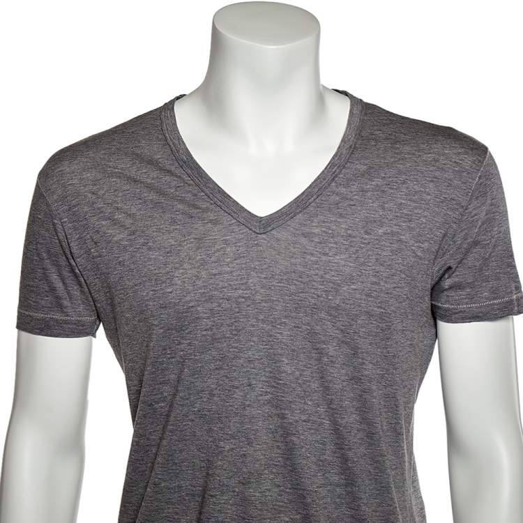 Pre Owned Dolce & Gabbana Grey Cotton V-Neck T-Shirt M