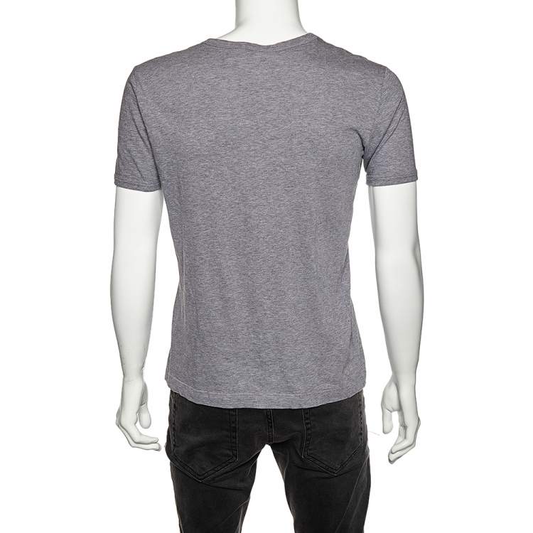 Pre Owned Dolce & Gabbana Grey Cotton Embroidered Crown Round Neck T-Shirt M