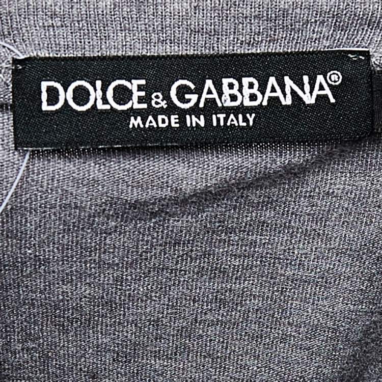 Pre Owned Dolce & Gabbana Grey Cotton Embroidered Crown Round Neck T-Shirt M