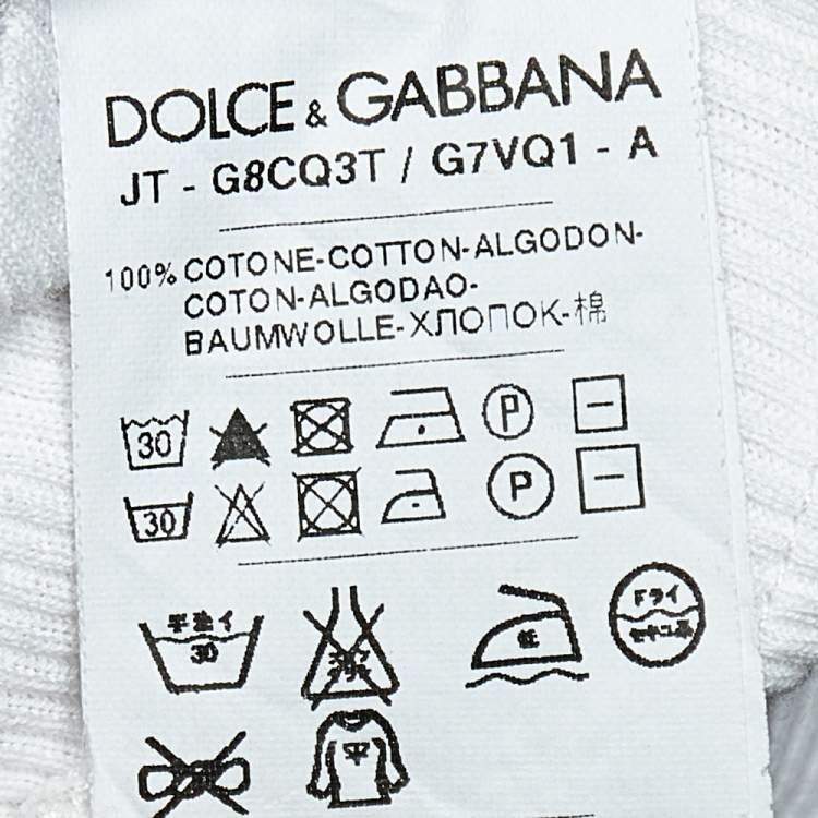 Pre Owned Dolce & Gabbana White Rib Knit V-Neck T-Shirt L