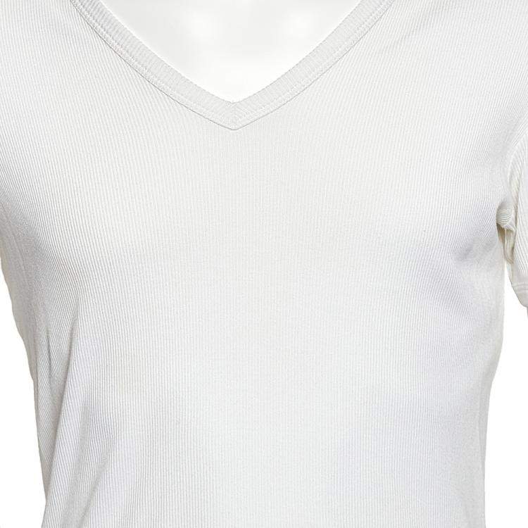 Pre Owned Dolce & Gabbana White Rib Knit V-Neck T-Shirt L