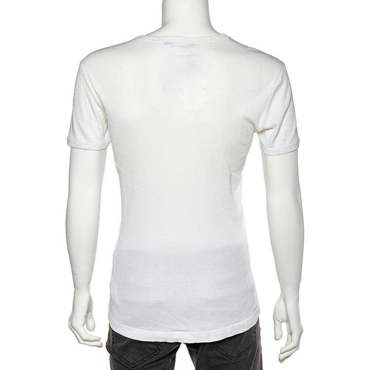 Pre Owned Dolce & Gabbana White Rib Knit V-Neck T-Shirt L