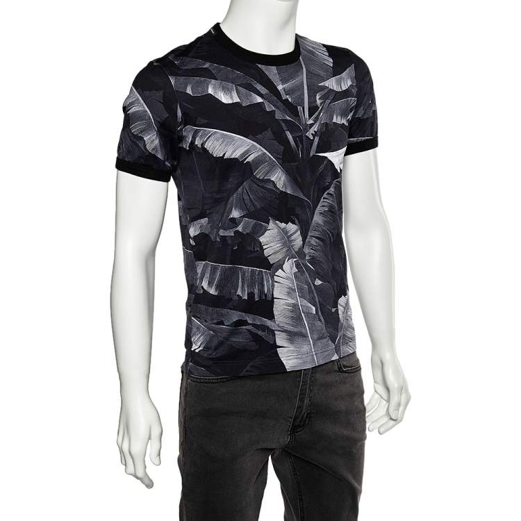Pre Owned Dolce & Gabbana Black Banana Leaf Printed Cotton Crewneck T-Shirt M