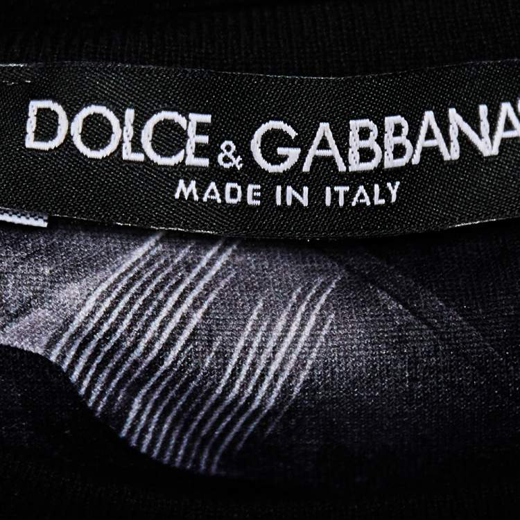 Pre Owned Dolce & Gabbana Black Banana Leaf Printed Cotton Crewneck T-Shirt M