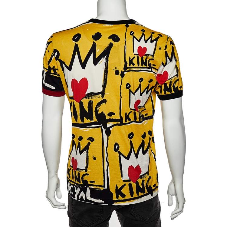 Pre Owned Dolce & Gabbana Yellow Graffiti Printed Cotton Crewneck T-Shirt M