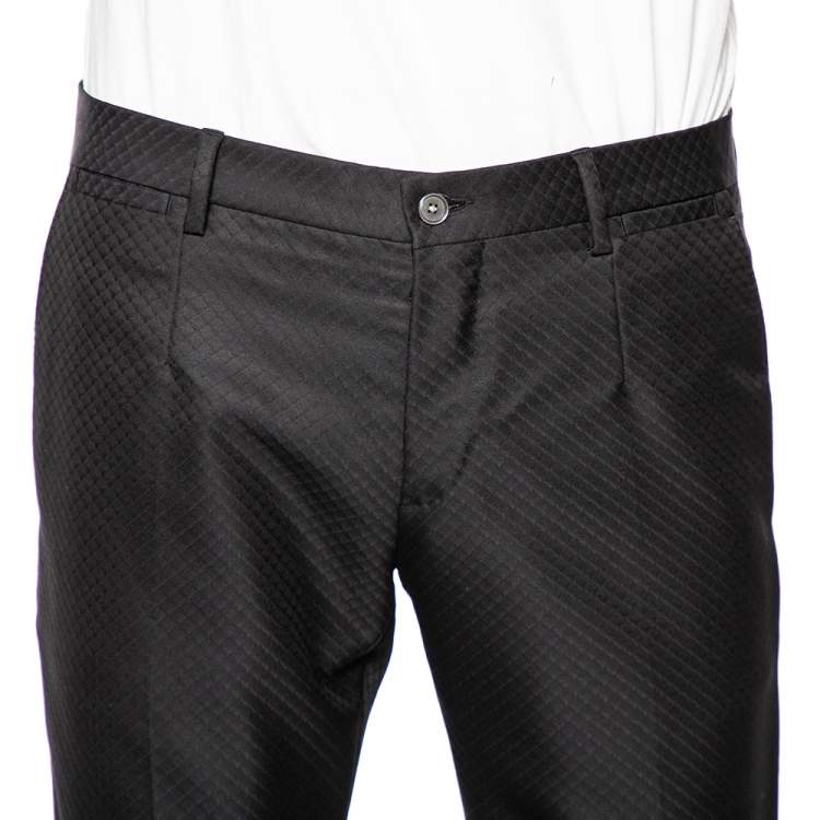 Pre Owned Dolce & Gabbana Black Patterned Wool Formal Pants M 