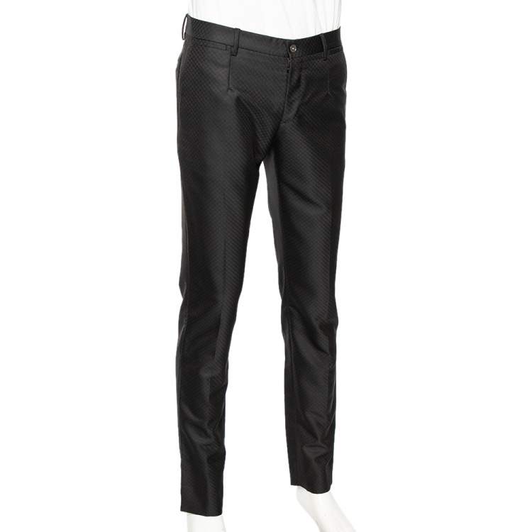 Pre Owned Dolce & Gabbana Black Patterned Wool Formal Pants M 