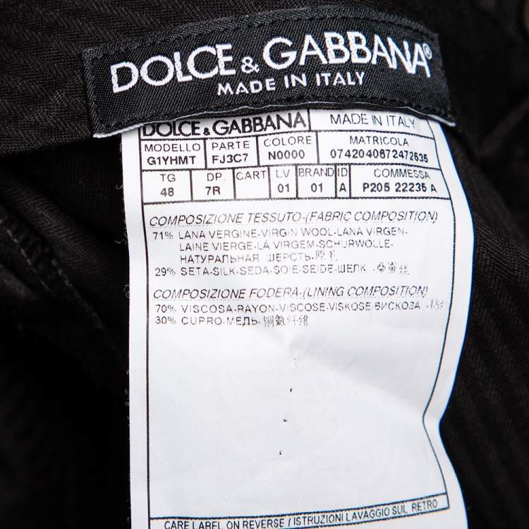 Pre Owned Dolce & Gabbana Black Patterned Wool Formal Pants M 
