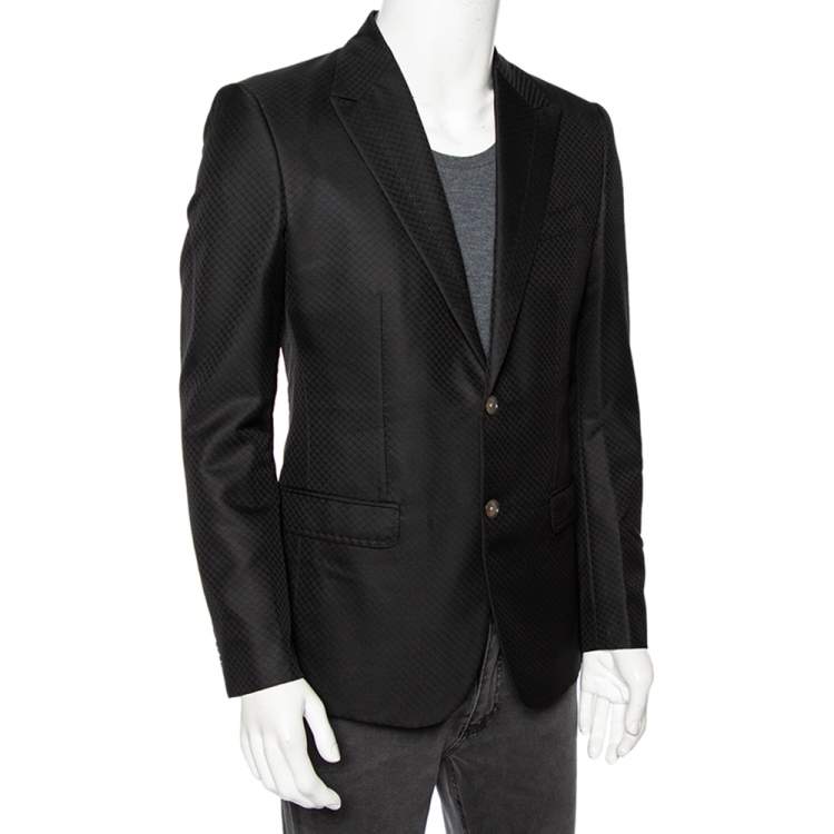 Pre Owned Dolce & Gabbana Black Patterned Wool Single Breasted Blazer M