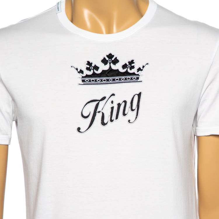 Pre Owned Dolce & Gabbana White Cotton King Crown Embroidered T-Shirt S