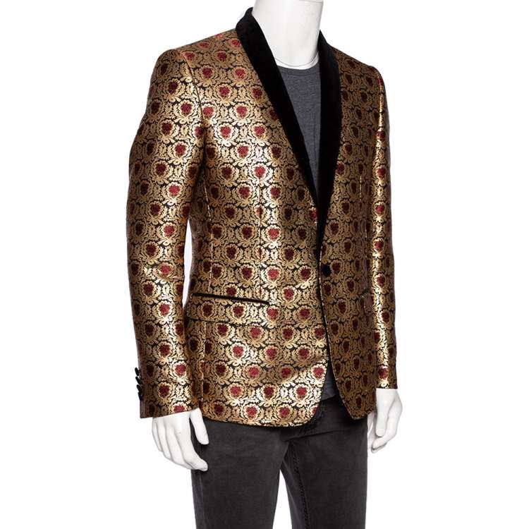 Pre Owned Dolce & Gabbana Metallic Jacquard And Velvet Trimmed Martini Tuxedo L