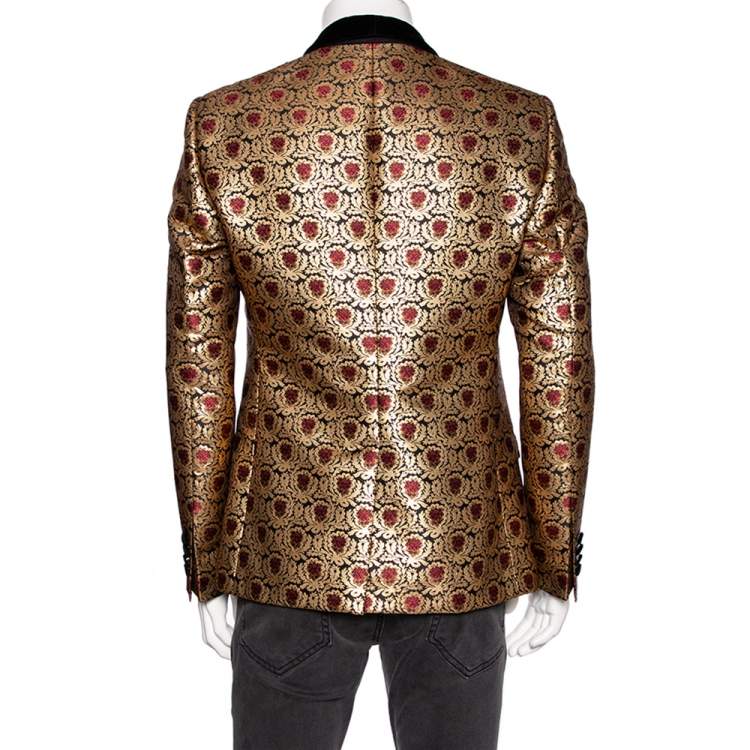 Pre Owned Dolce & Gabbana Metallic Jacquard And Velvet Trimmed Martini Tuxedo L