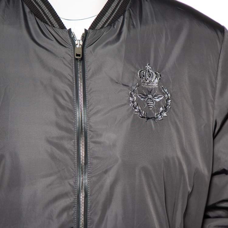 Pre Owned Dolce & Gabbana Grey Synthetic Bee & Crown Embroidered Jacket XXL