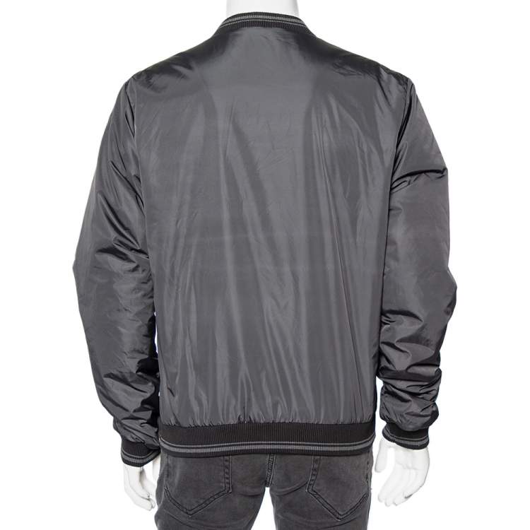 Pre Owned Dolce & Gabbana Grey Synthetic Bee & Crown Embroidered Jacket XXL