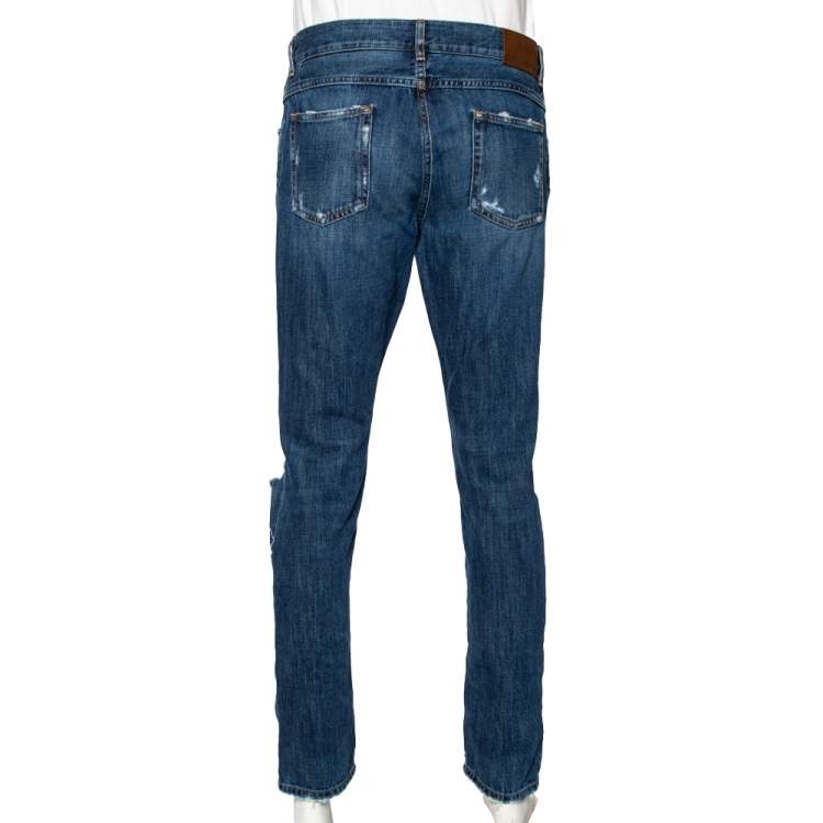مملوكة مسبقًا Dolce & Gabbana Blue Distressed Denim Regular Fit Jeans L