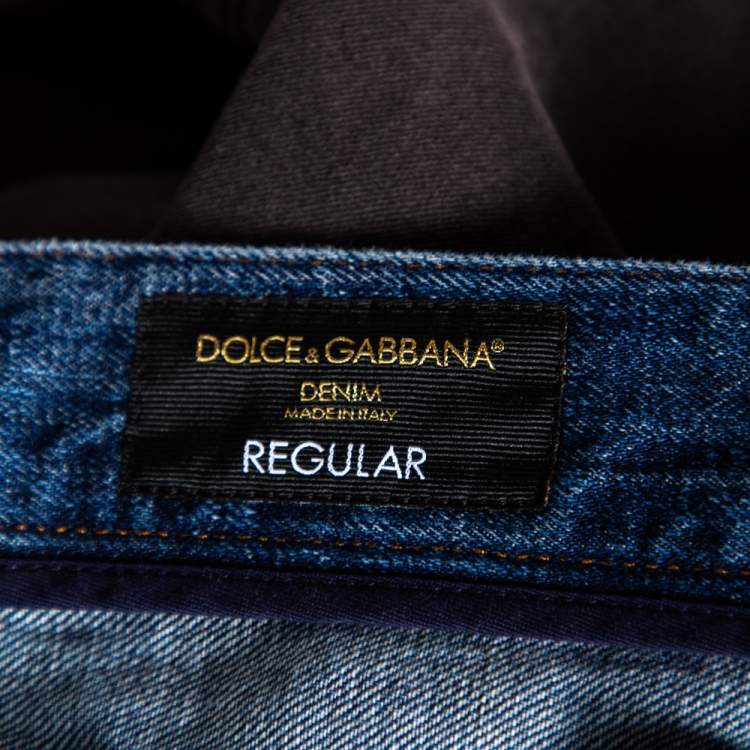 مملوكة مسبقًا Dolce & Gabbana Blue Distressed Denim Regular Fit Jeans L