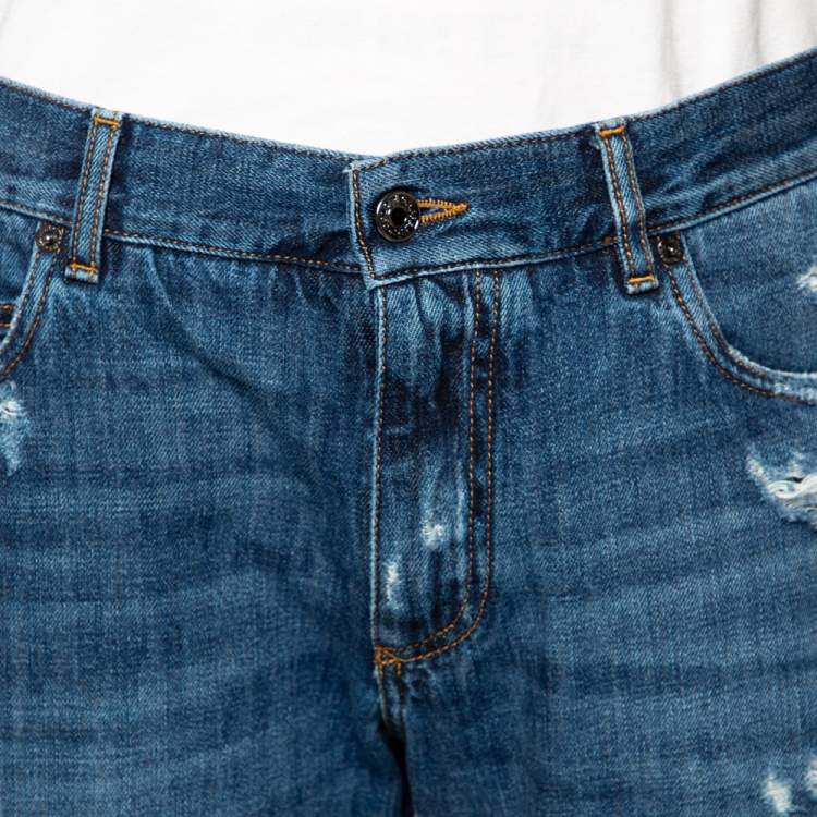 مملوكة مسبقًا Dolce & Gabbana Blue Distressed Denim Regular Fit Jeans L