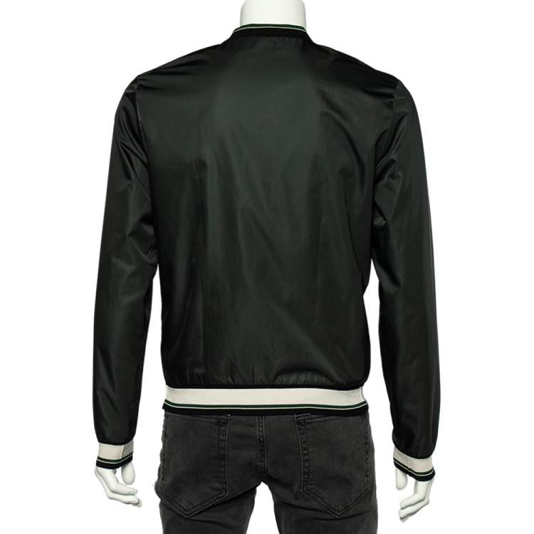 Pre Owned Dolce & Gabbana Dark Green Synthetic Rib Knit Trimmed Bomber Jacket S 