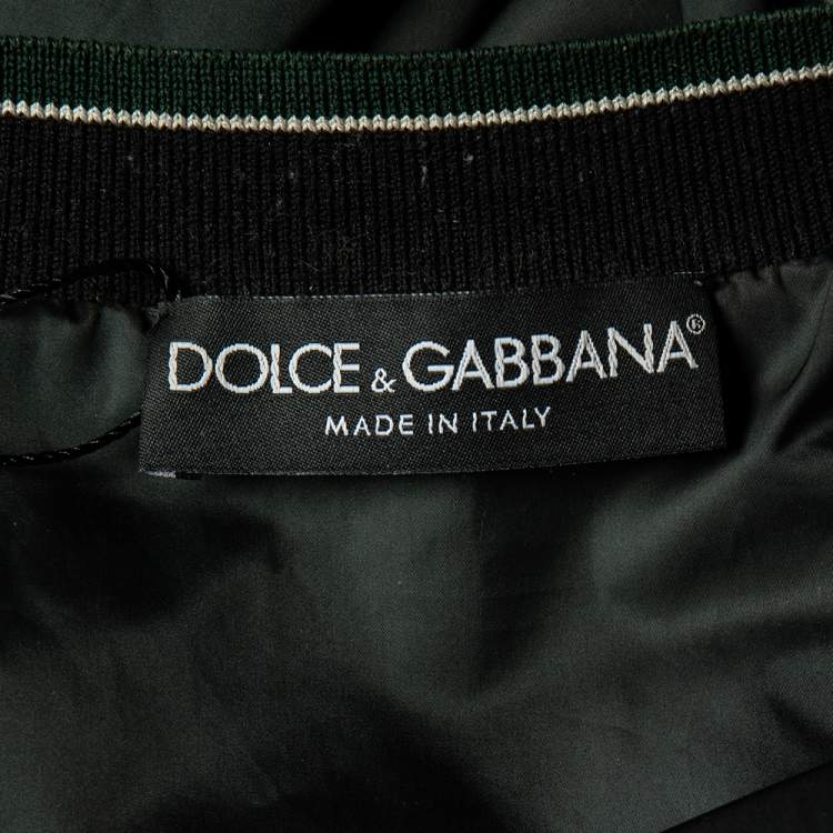 Pre Owned Dolce & Gabbana Dark Green Synthetic Rib Knit Trimmed Bomber Jacket S 
