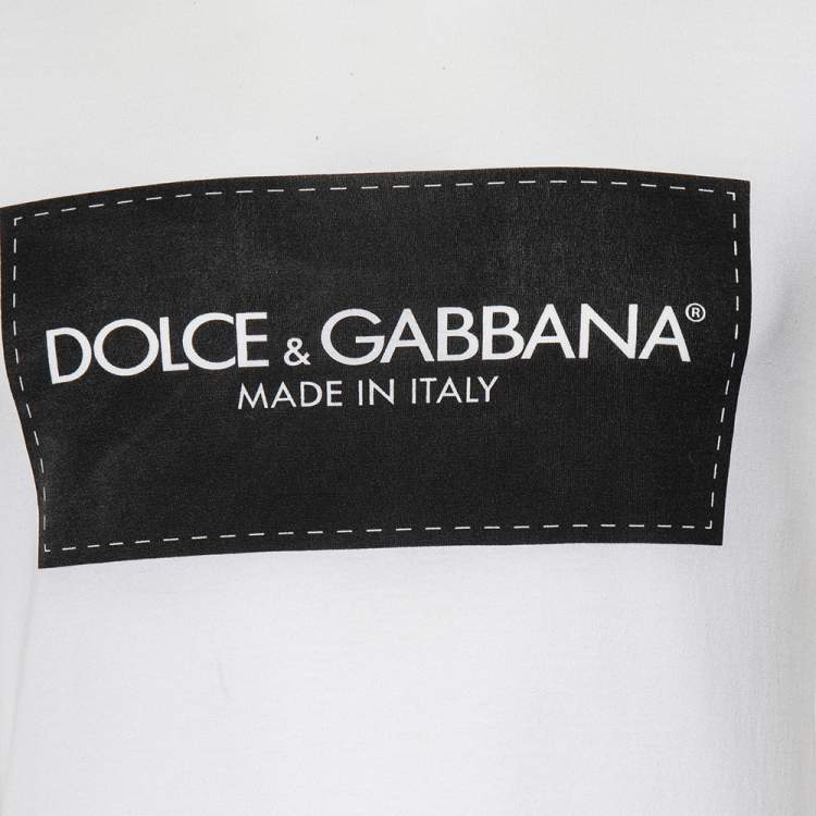 Pre Owned Dolce & Gabbana White Logo Printed Cotton Short Sleeve T-Shirt XS