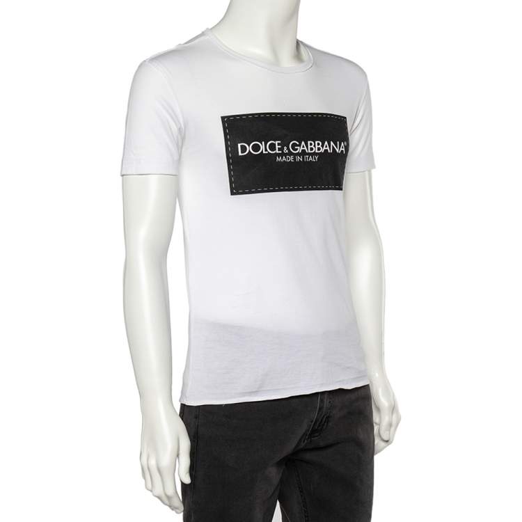 Pre Owned Dolce & Gabbana White Logo Printed Cotton Short Sleeve T-Shirt XS