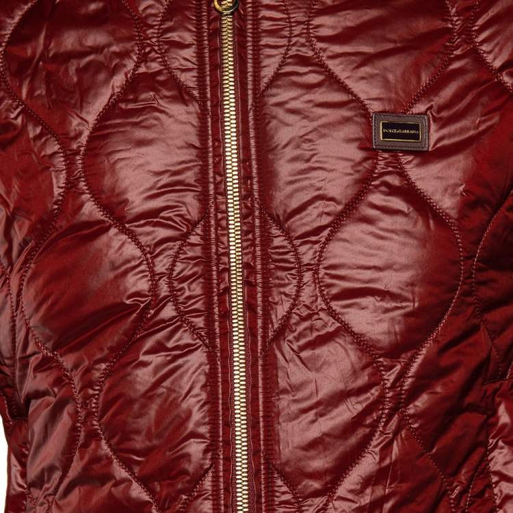 Pre Owned Dolce & Gabbana Burgundy Quilted Bomber Jacket S