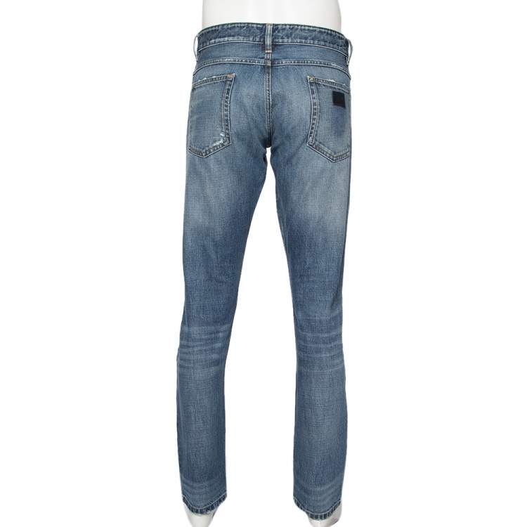 Pre Owned Dolce & Gabbana Blue Distressed Denim Tapered Jeans XL 