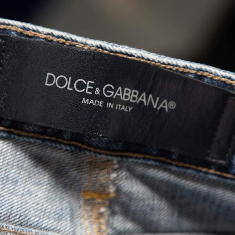 Pre Owned Dolce & Gabbana Blue Distressed Denim Tapered Jeans XL 