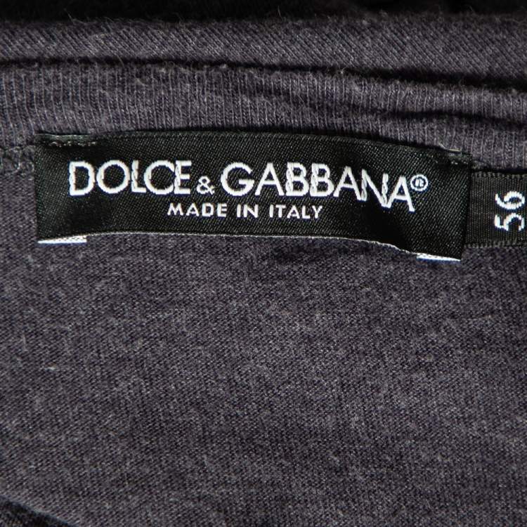 Pre Owned Dolce & Gabbana Grey Cotton Crown & Bee Patch V-Neck T Shirt XXXL