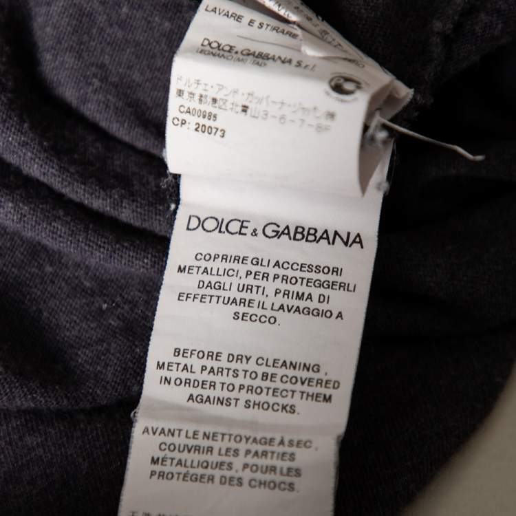 Pre Owned Dolce & Gabbana Grey Cotton Crown & Bee Patch V-Neck T Shirt XXXL