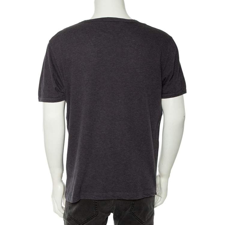 Pre Owned Dolce & Gabbana Grey Cotton Crown & Bee Patch V-Neck T Shirt XXXL