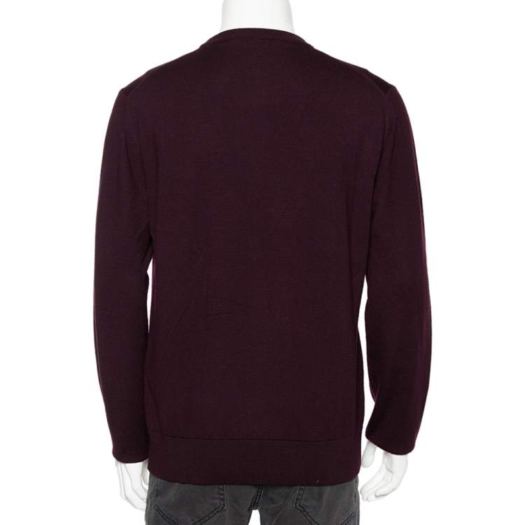 Pre Owned Dolce & Gabbana Burgundy Wool Embroidered Crown Detailed Jumper XXL 