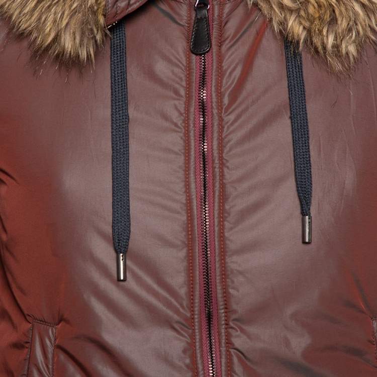 Pre Owned Dolce & Gabbana Two Tone Synthetic Fur Lined Hooded Zip Front Jacket S