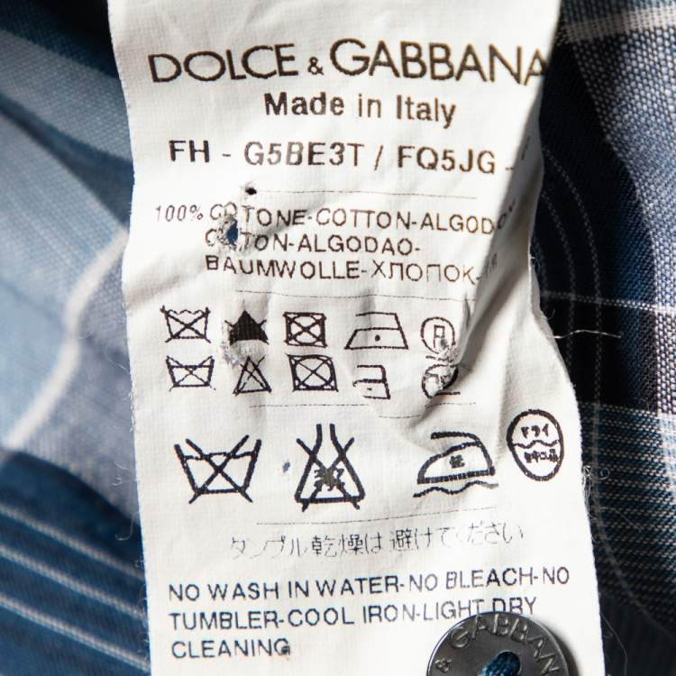Pre Owned Dolce & Gabbana Blue Checkered Cotton Knit trim Gold Fit Shirt XXL