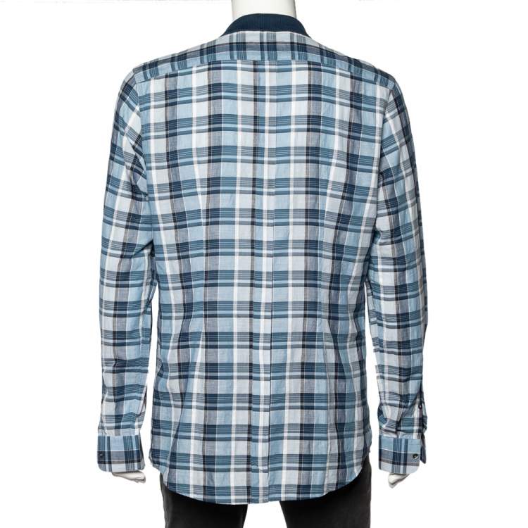 Pre Owned Dolce & Gabbana Blue Checkered Cotton Knit trim Gold Fit Shirt XXL