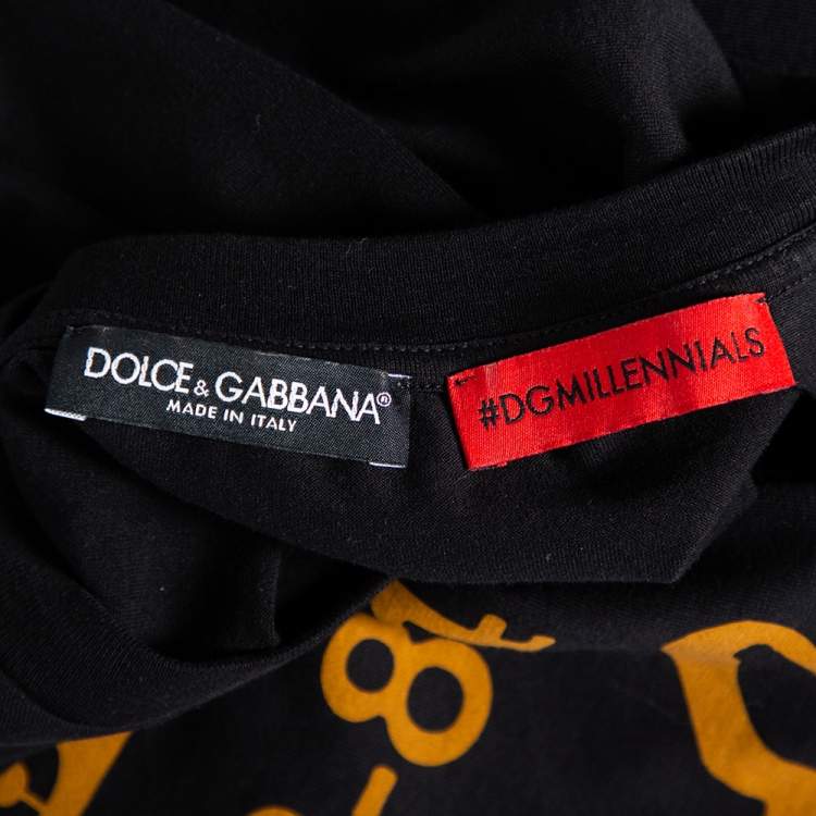 Pre Owned Dolce & Gabbana Black DG Royals Printed Cotton Short Sleeve T-Shirt M