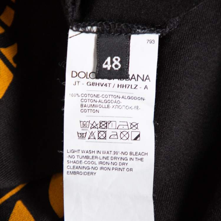 Pre Owned Dolce & Gabbana Black DG Royals Printed Cotton Short Sleeve T-Shirt M