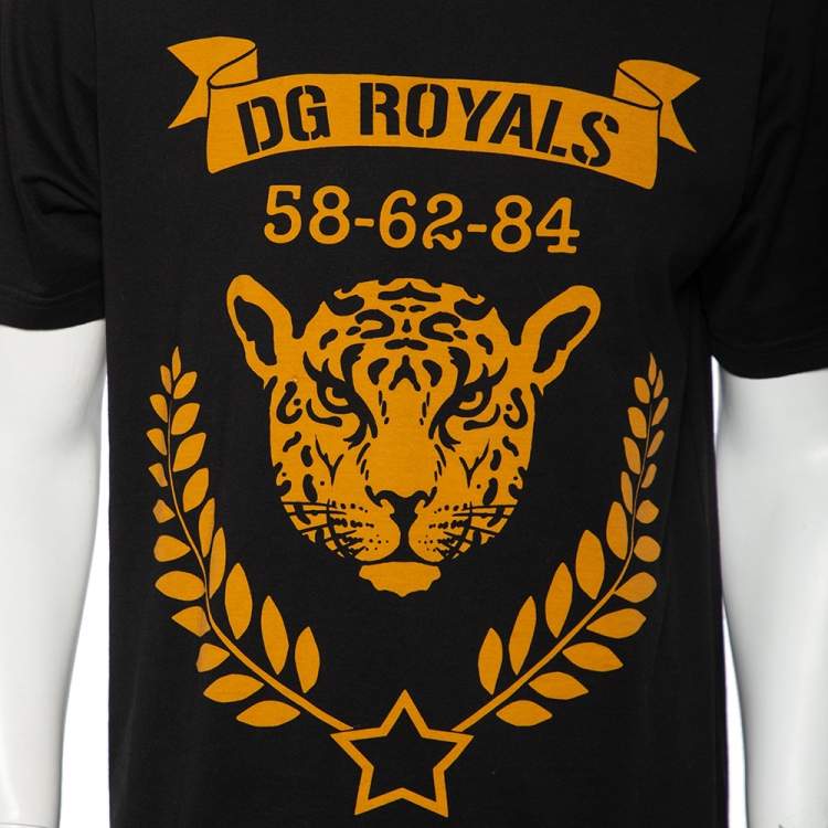 Pre Owned Dolce & Gabbana Black DG Royals Printed Cotton Short Sleeve T-Shirt M