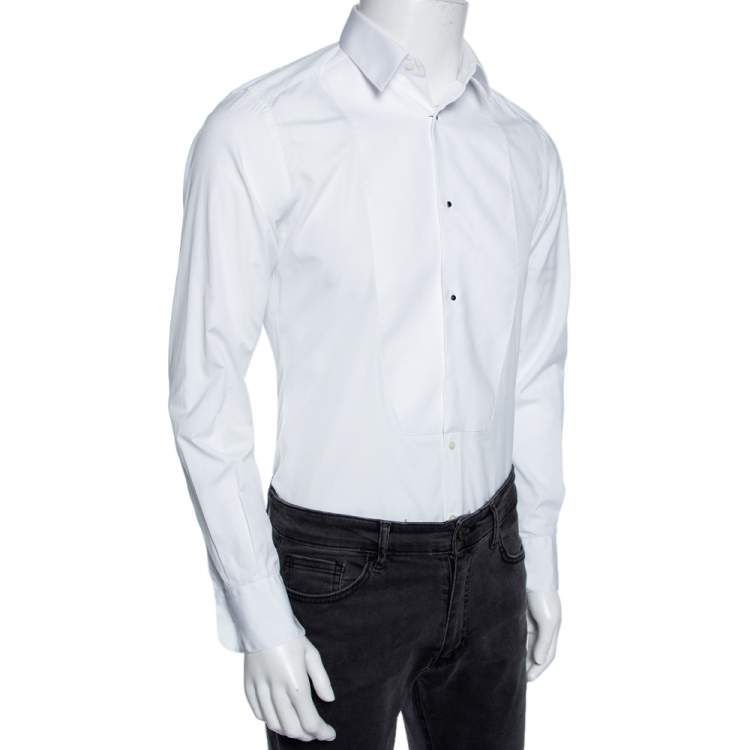 Pre Owned Dolce & Gabbana White Cotton Square Bib Detailed Gold Label Shirt M