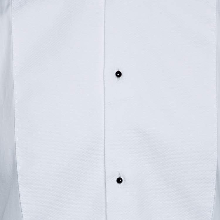 Pre Owned Dolce & Gabbana White Cotton Square Bib Detailed Gold Label Shirt M