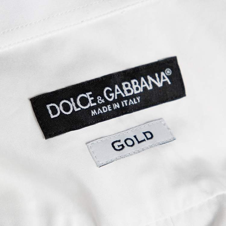 Pre Owned Dolce & Gabbana White Cotton Square Bib Detailed Gold Label Shirt M